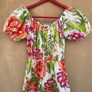 FARM Rio Embroidered Rose Print Tiered Midi Dress